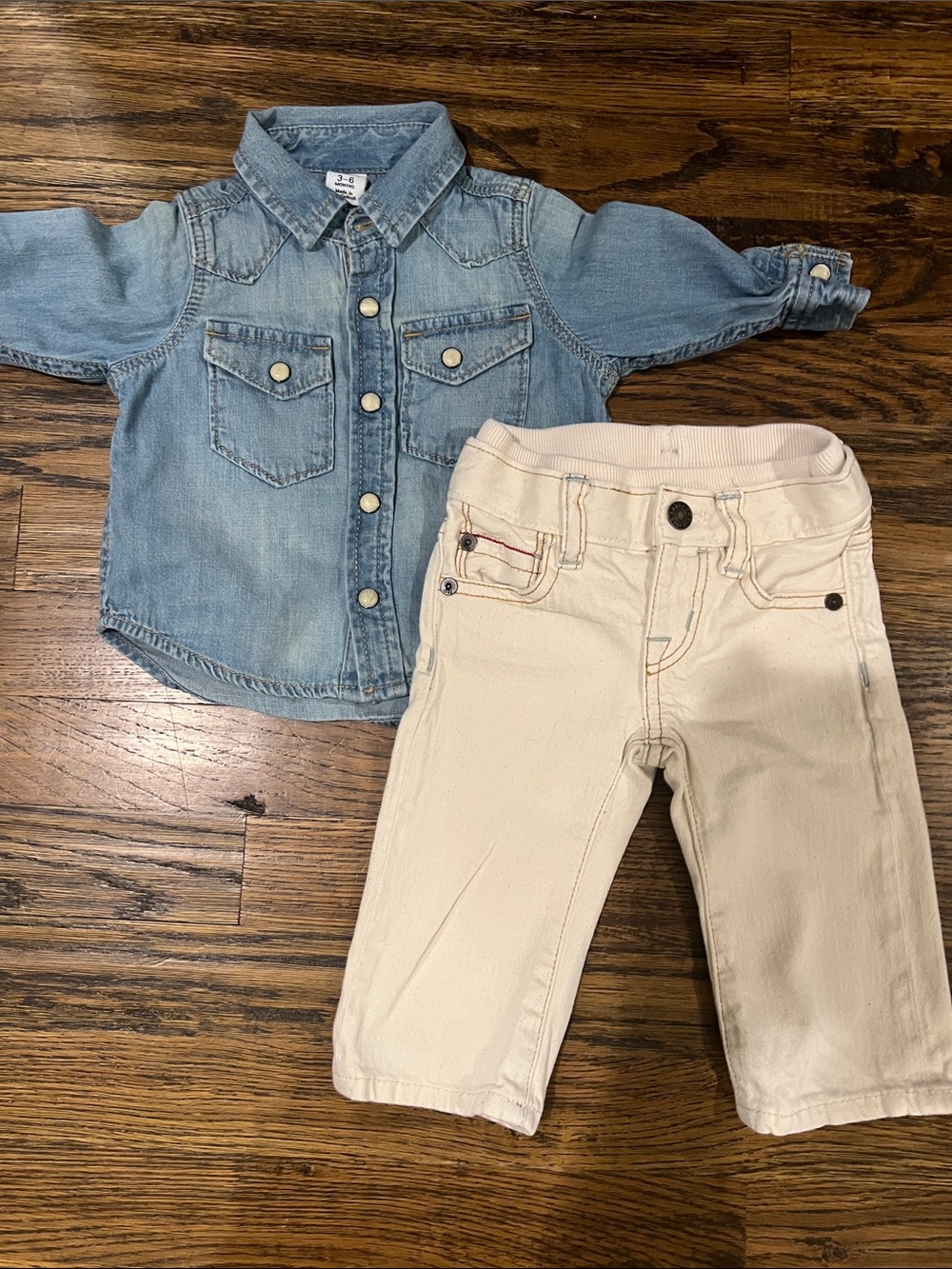 GAP Bundle-Boys 3-6 Month Light Blue Denim Shirt with Cream Jeans Bottoms